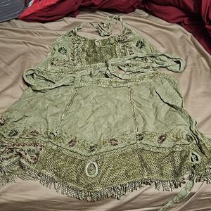 Bohemian Green Embroidered Dress